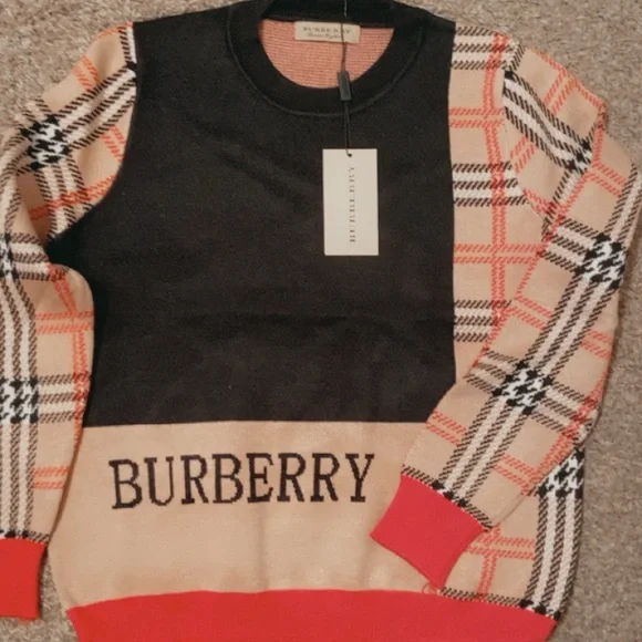 Black and Beige BB Checkered Sweater with Red Accents - Picture 2 of 3